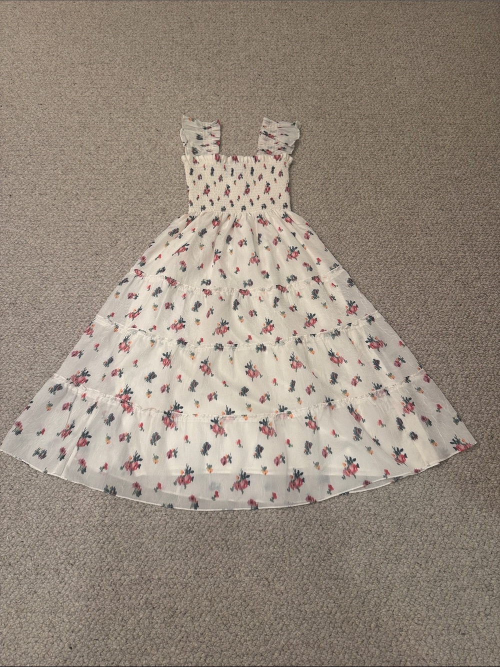 Hill House Ivory Nap Dress with Pink & Green Floral Print
